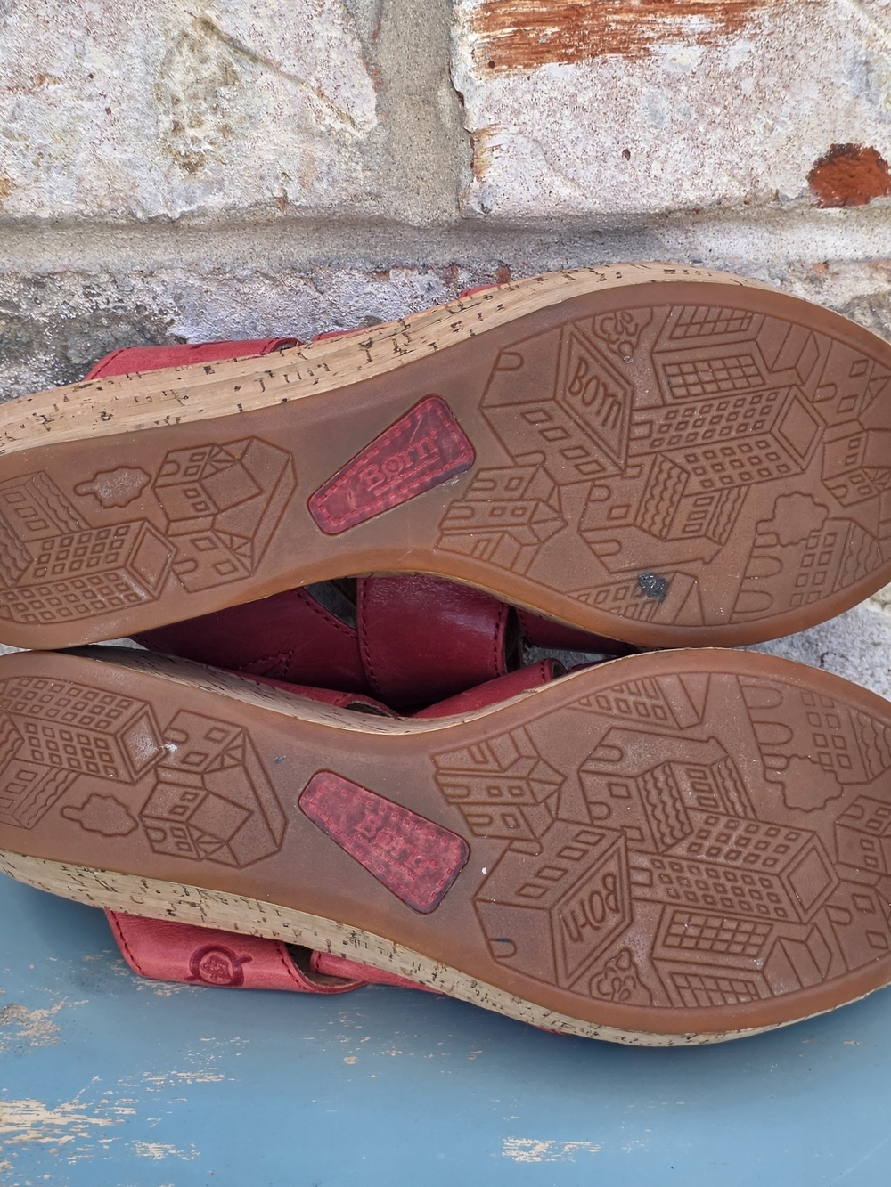 Born Pink Leather Cork Wedge Comfort Slide Sandals Size 7 - Picture 6 of 12